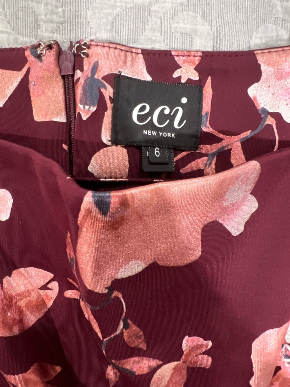 ECI Burgundy Dress with Pink Floral Print - Picture 5 of 6